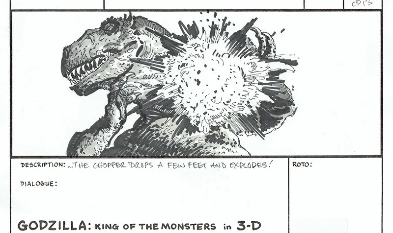 William Stout storyboard panel - boom!