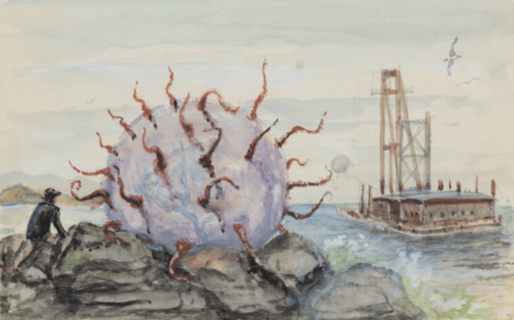 The concept art was accomplished in pencil, ink and gouache