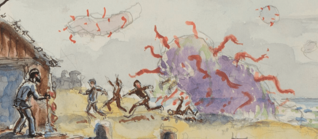 A quicker, looser concept drawing showing the attacking blob-things