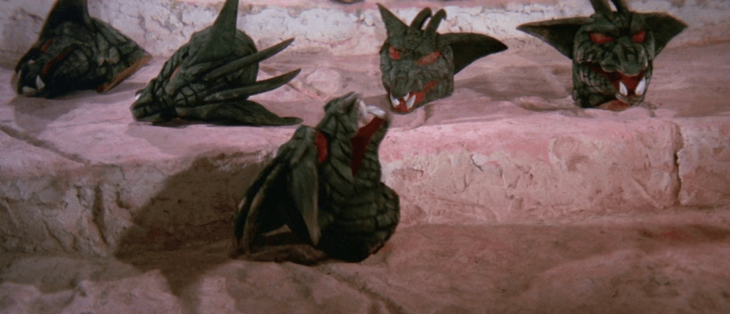 Inframan keeps cutting off Dragon-Elzebub's head and she keeps regrowing it! Soon there's a whole bunch of severed dragon heads on the floor!