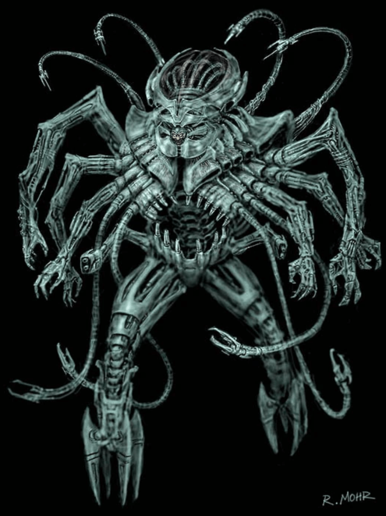 Brainiac's battle suit concept by Rolf Mohr