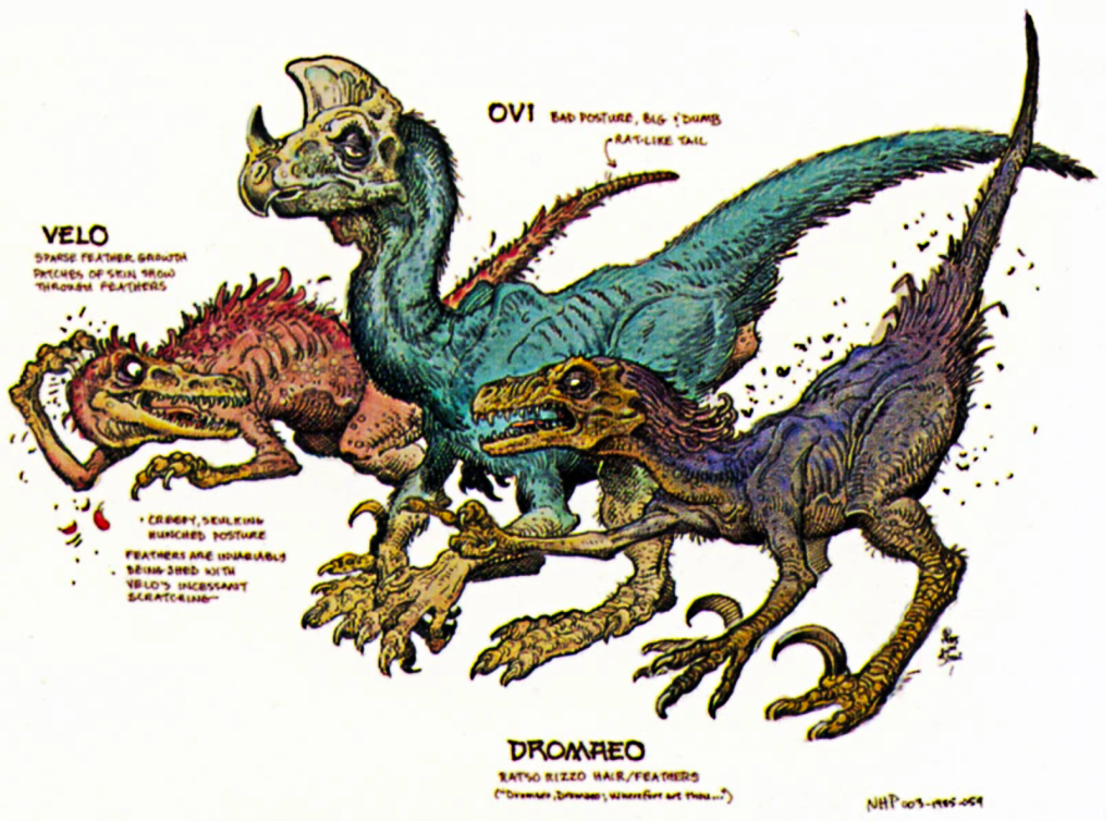 Stout's concepts for three types of villainous raptor
