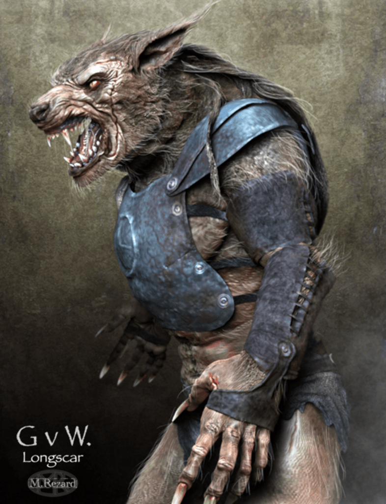 Above: Three shots of the were-warrior Longscar