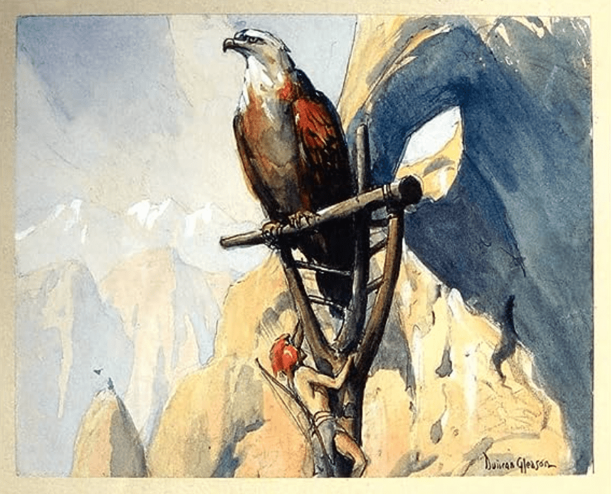 A war eagle on its perch