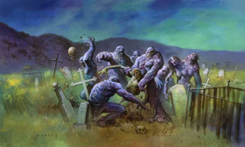 Some mutated blob-beings in a graveyard!