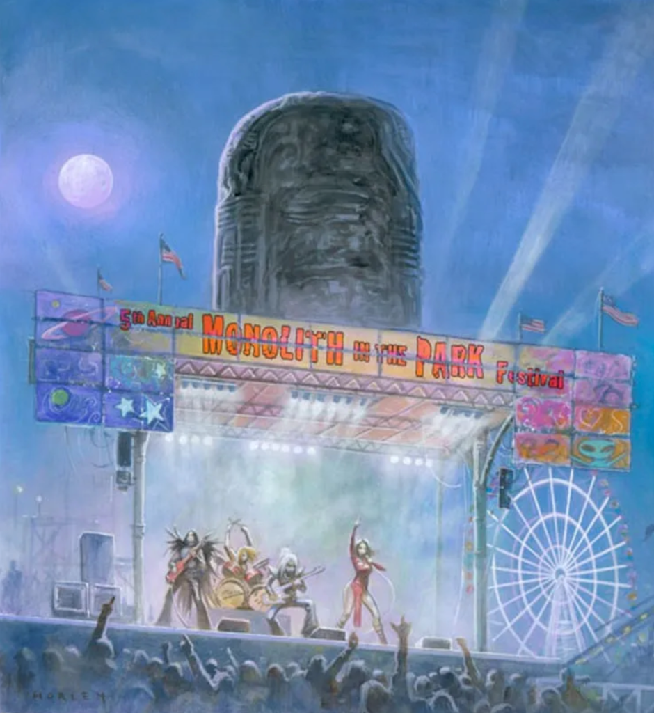 It seems a monolith and a rock music festival would've featured in the story