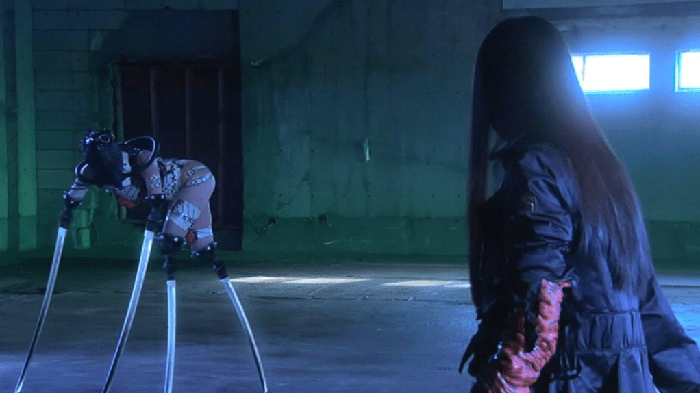 The amputee gimp woman with samurai swords sticking from her stumps approaches Ruka