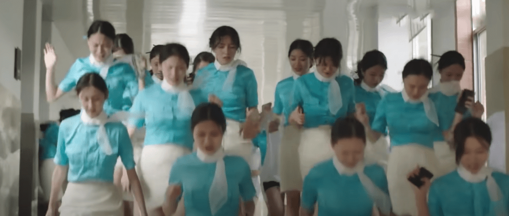 Stampeding student stewardesses!