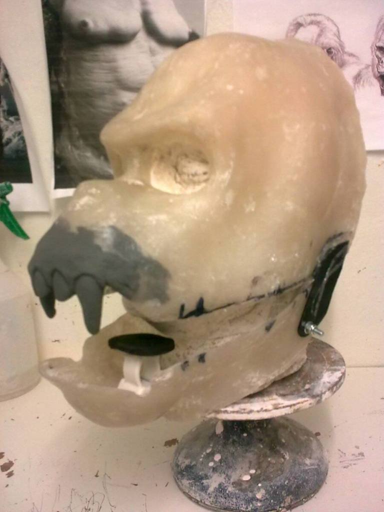 The under-skull of the man-ape costume takes shape