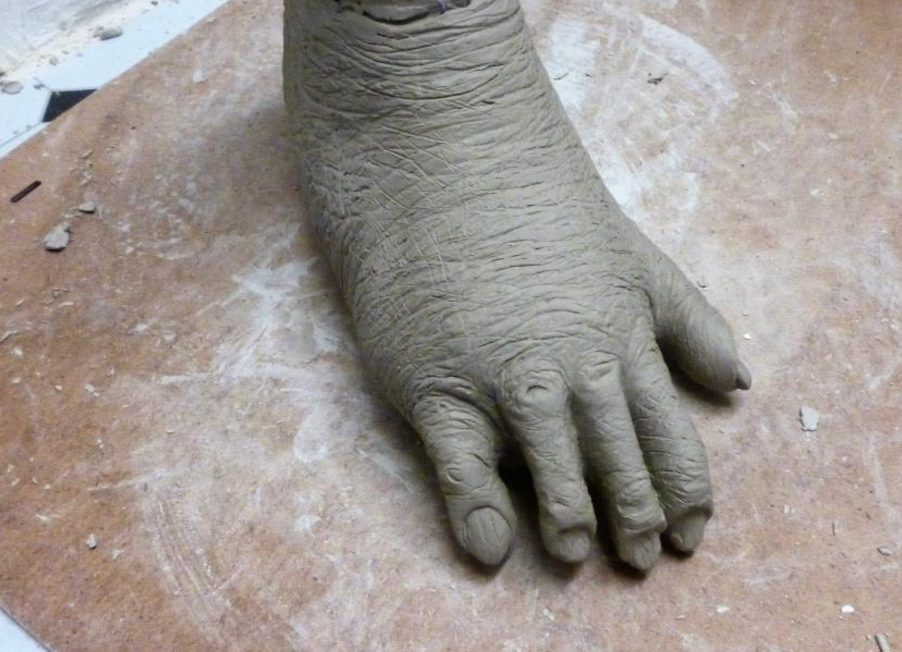 Clay sculpt of one of the ape's feet