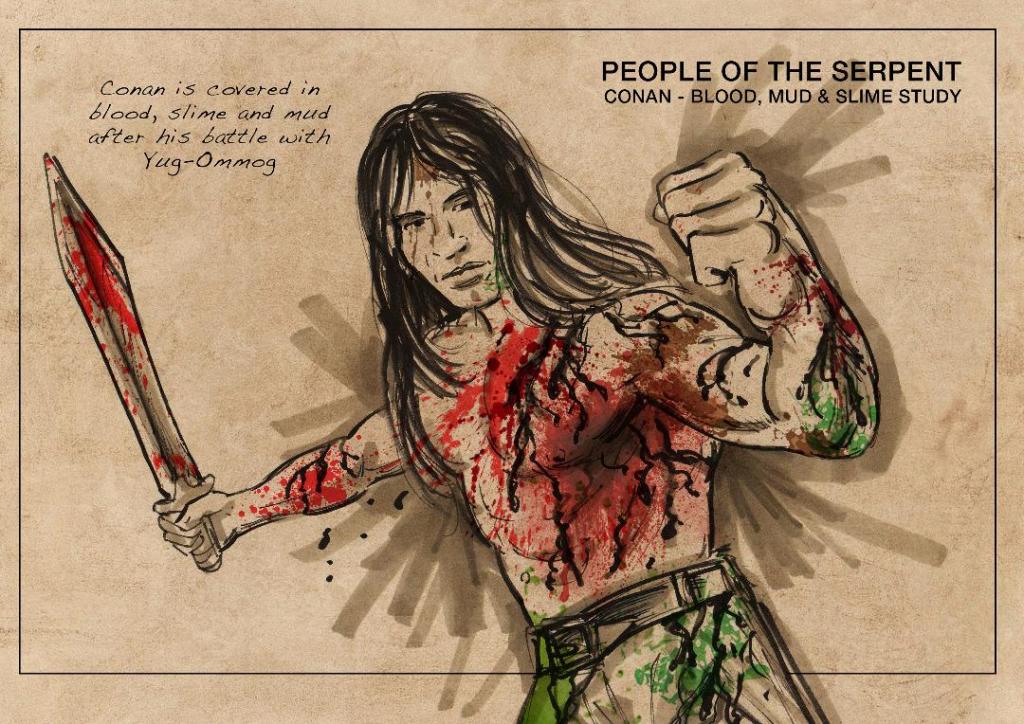 This sketch explores how Conan will look after he's covered in slime, blood and mud!