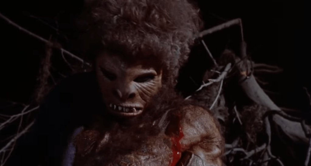 The ogre starts bleeding after being wounded by a spear