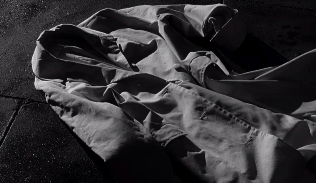 Discarded clothing after a flesh-and-blood mind projection ceases to exist