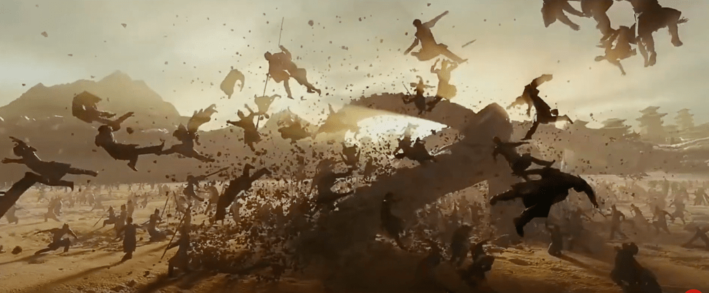 Soldiers are routed by the villain's multi-headed serpent beast!