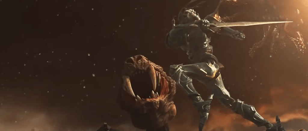 The armoured Cyan Dragon warrior versus the huge hydra-monster!