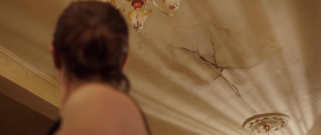 The crack in the apartment ceiling