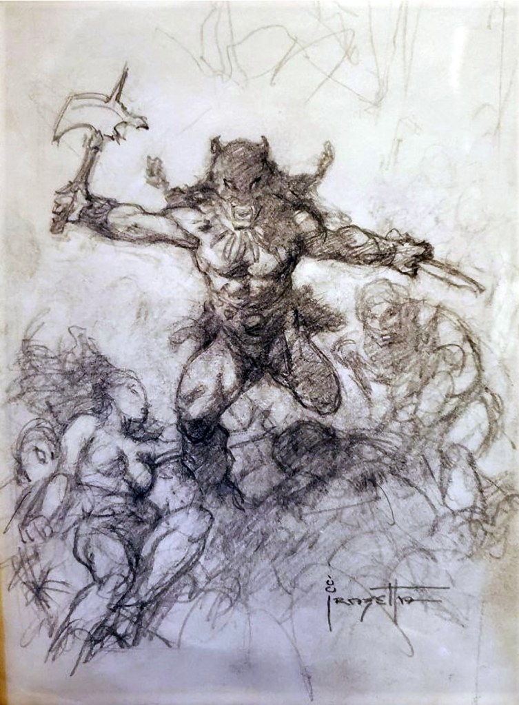 This was Frazetta's suggestion for how the US poster for FIRE AND ICE should look