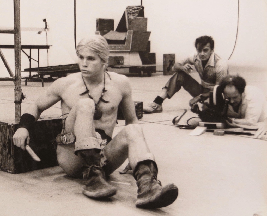 Above: three photos taken during the live action filming (Frank Frazetta can be seen in the bottom two pics and Ralph Bakshi is in the top shot)