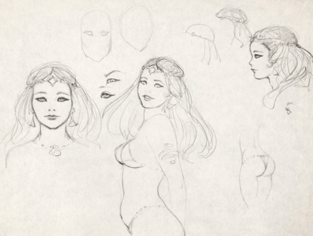 Princess Teegra concept art (graphite on 12 field 3-peghole animation paper)