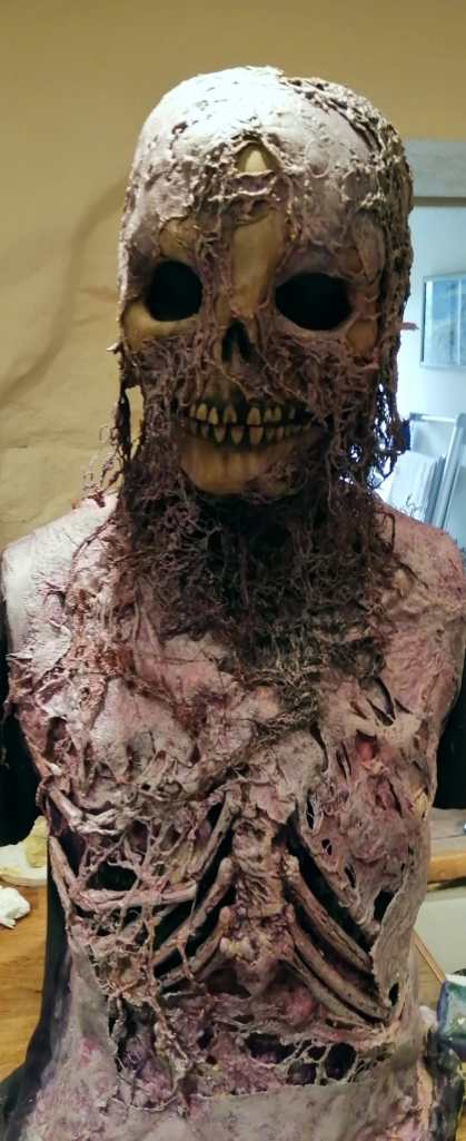 Chest and ribs detail of a zombie, prior to painting