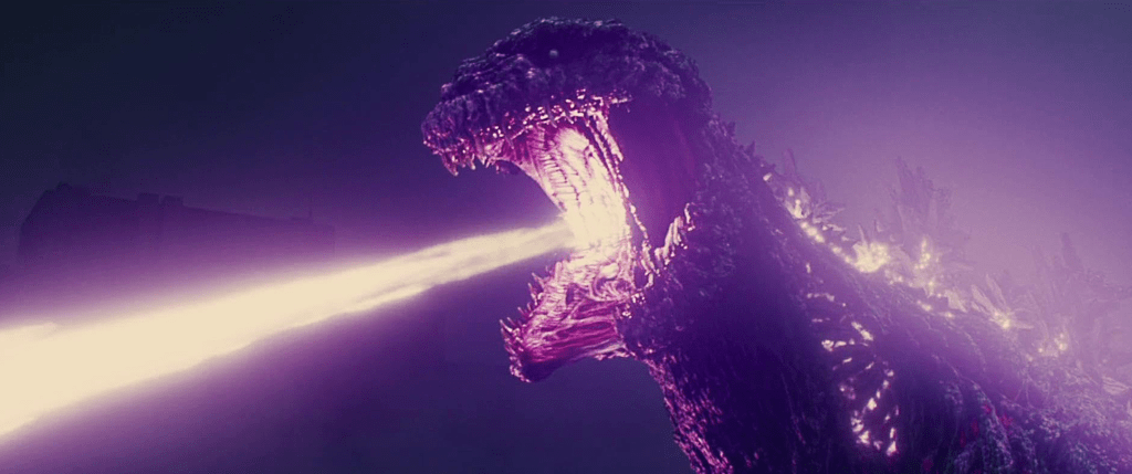 Godzilla letting loose with photon beams!