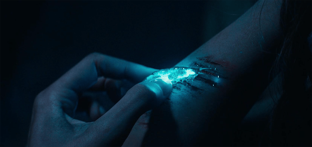 A bioluminescent cave-grub creature!