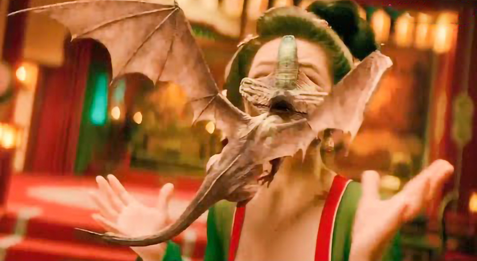 The courtesan's face gets mangled by a flying bat-beastie!