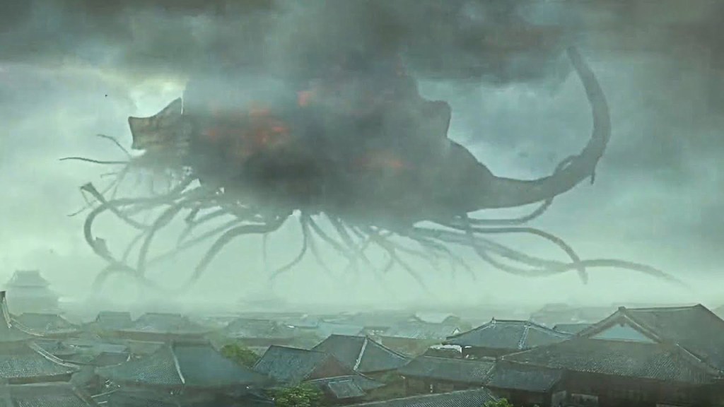 The massive main monster looms above the city of Chang'an