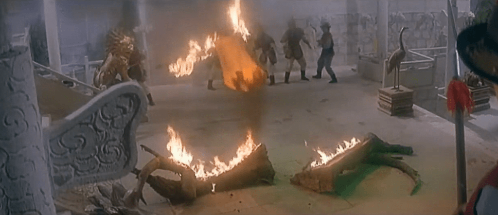 ...so the hero turns into a large axe and chops the tree in two... and then the tree and the axe catch fire!?