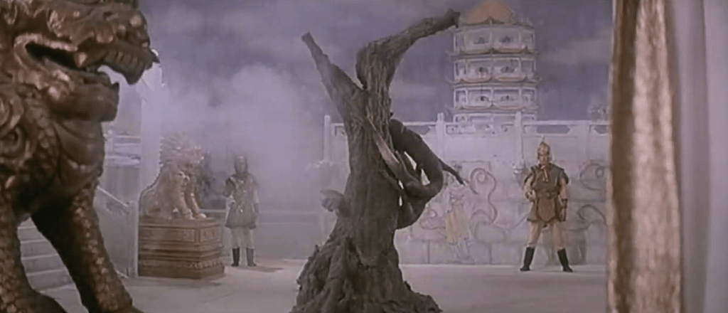 The villain splits into two versions of himself, then turns into this tree...