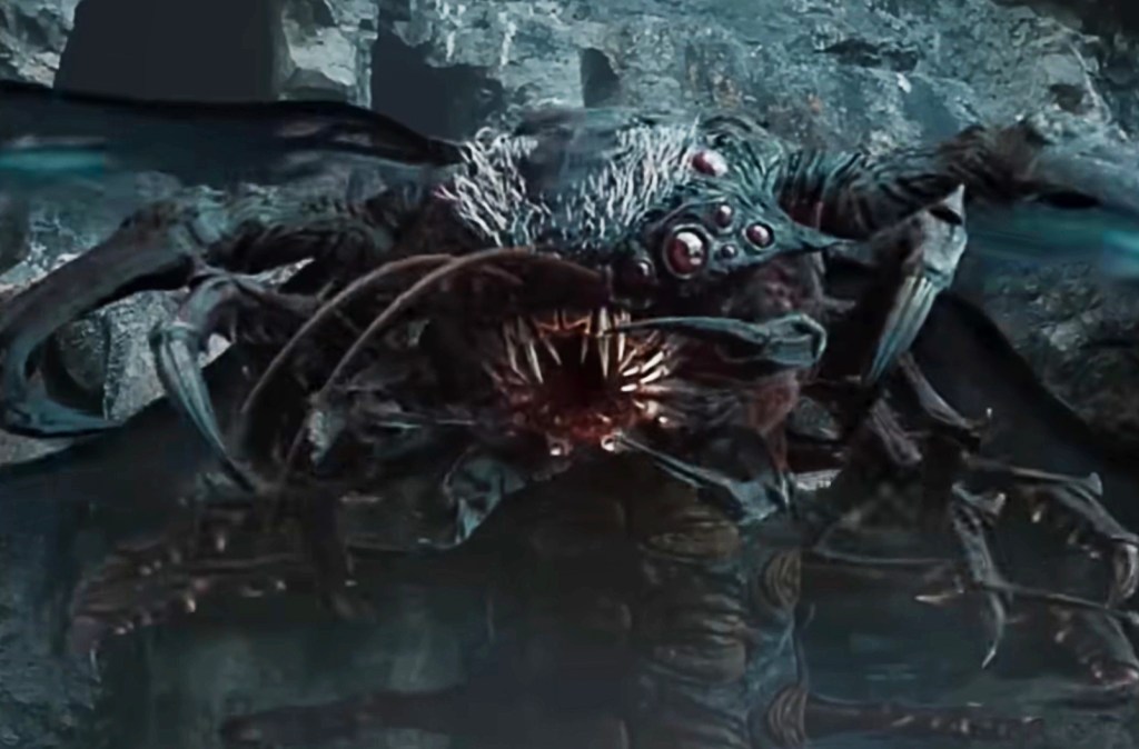 A multi-eyed monster centipede with many mouthparts!