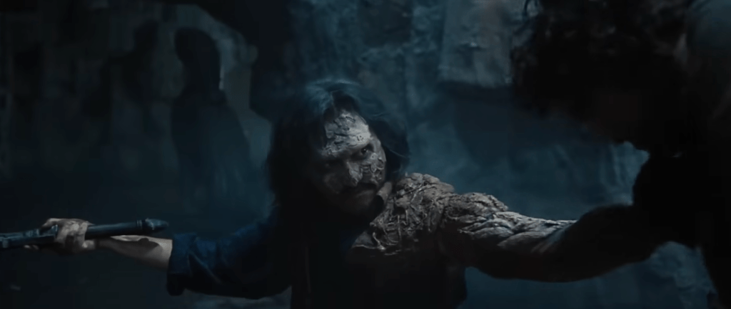 Above: three pics of Joe after he becomes a sword-wielding, lumpy-skinned adversary!