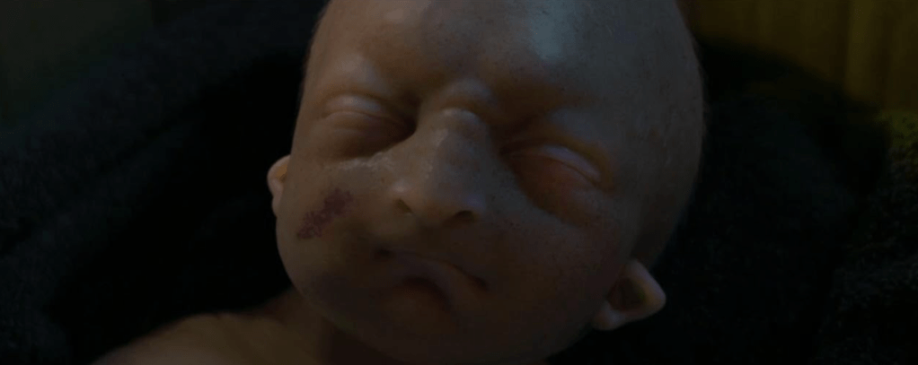 Above: two shots of the 'hiisit' - an unfertilised egg that Vore produces, which he is able to mould into the shape of a human baby to act as a changeling...