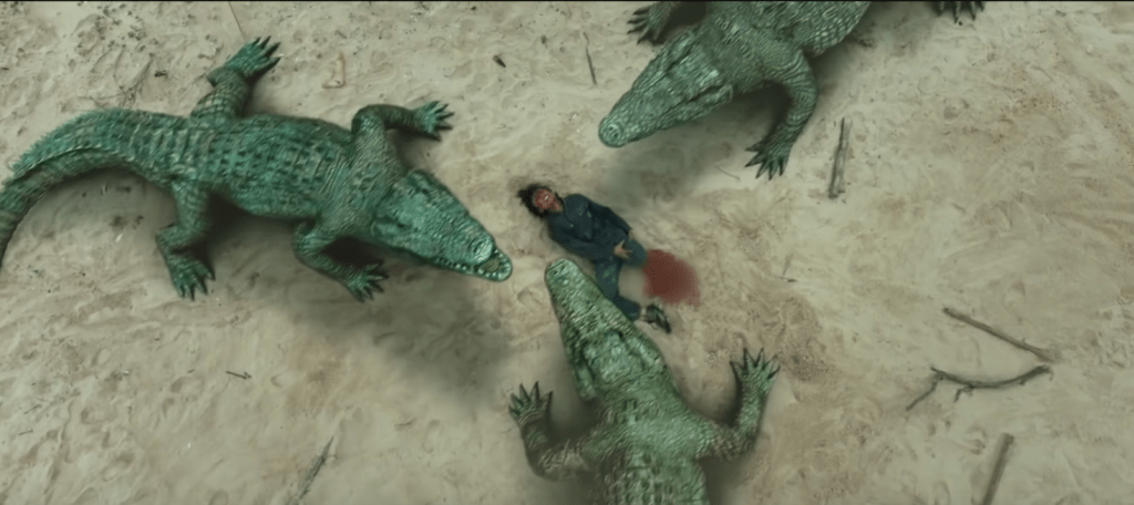 A dude gets his leg bitten off!