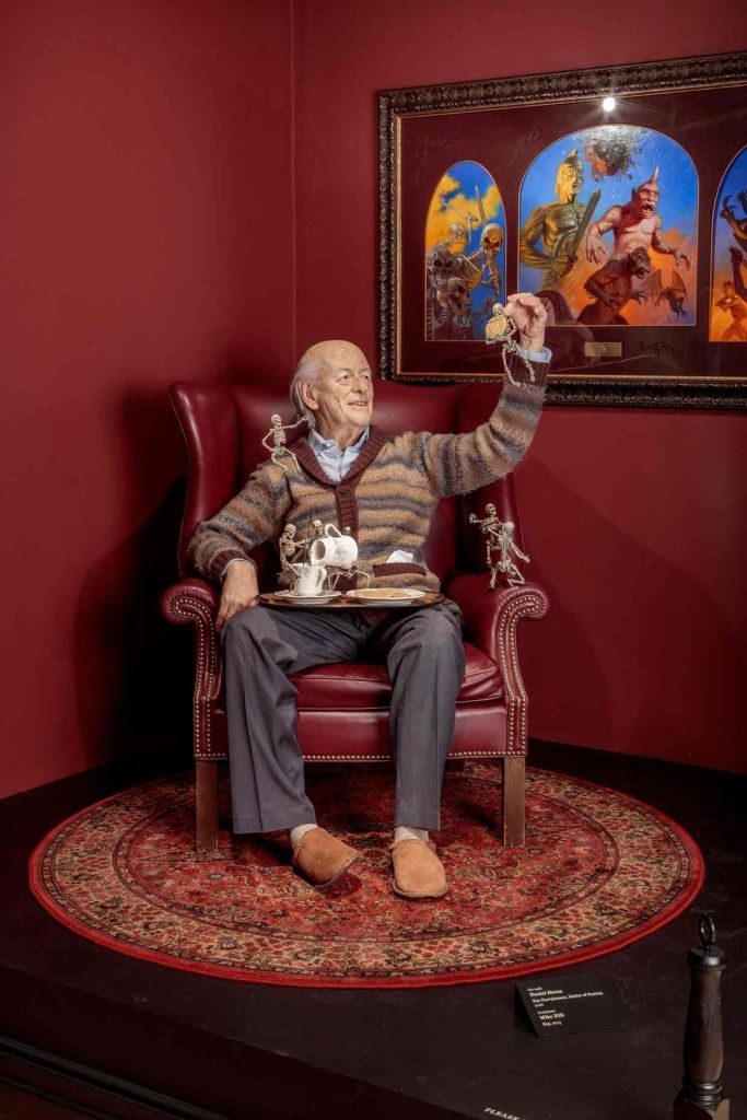 Guillermo del Toro’s extensive collection of fantasy and horror memorabilia includes a very realistic custom mannequin of his hero Ray Harryhausen