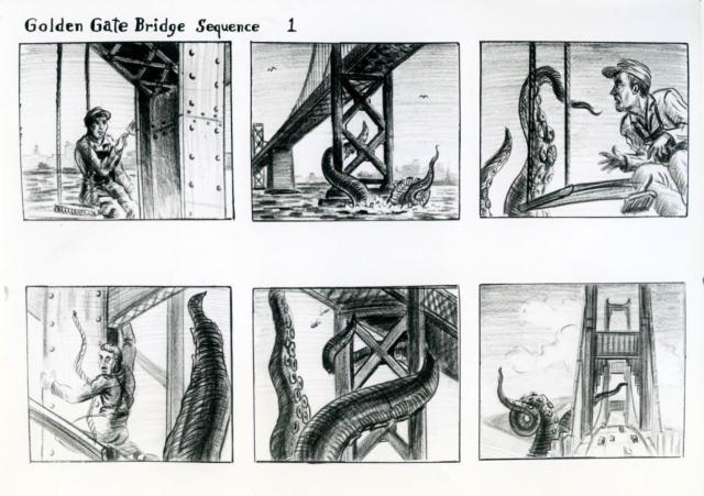 Storyboard panels for IT CAME FROM BENEATH THE SEA (1955)