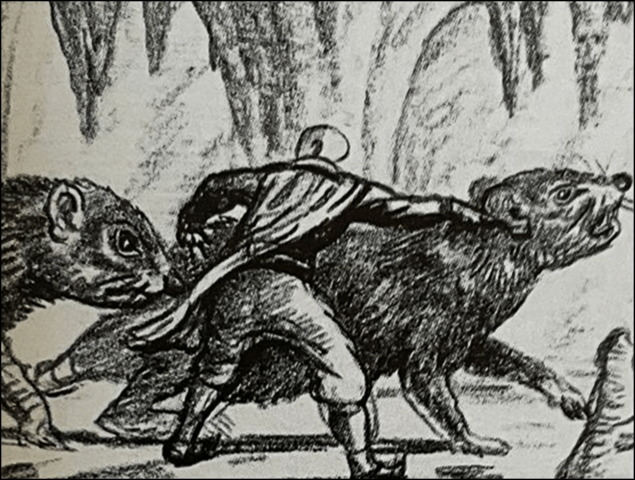 One of the storyboard panels for the giant rats sequence that was dropped