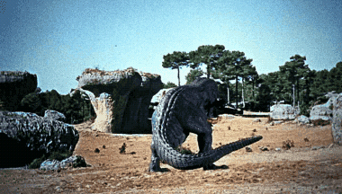 A cowboy gets chewed in THE VALLEY OF GWANGI!