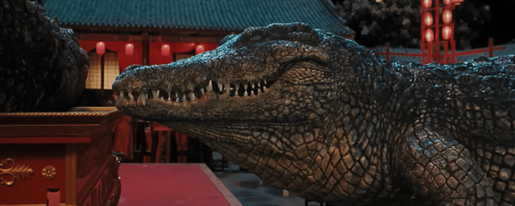 The female crocodile is most displeased when it discovers the cooked, severed head of its mate...